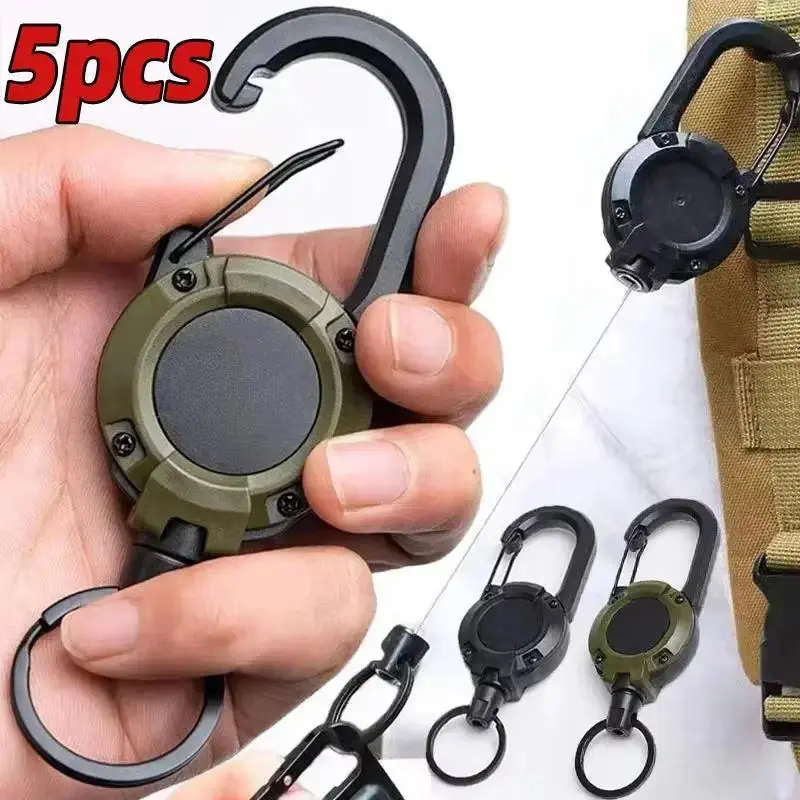 5-Pack Heavy Duty Retractable Keychain Reel Keychain Accessory - Compact, Long Lanyard, Pocket-Sized Designs, Steel Wire Pull, Carabiner Clip, 60cm Cord, Sturdy Aluminum Snap Lock for Work, Outdoor Climbing, Compact Keychain Keychains