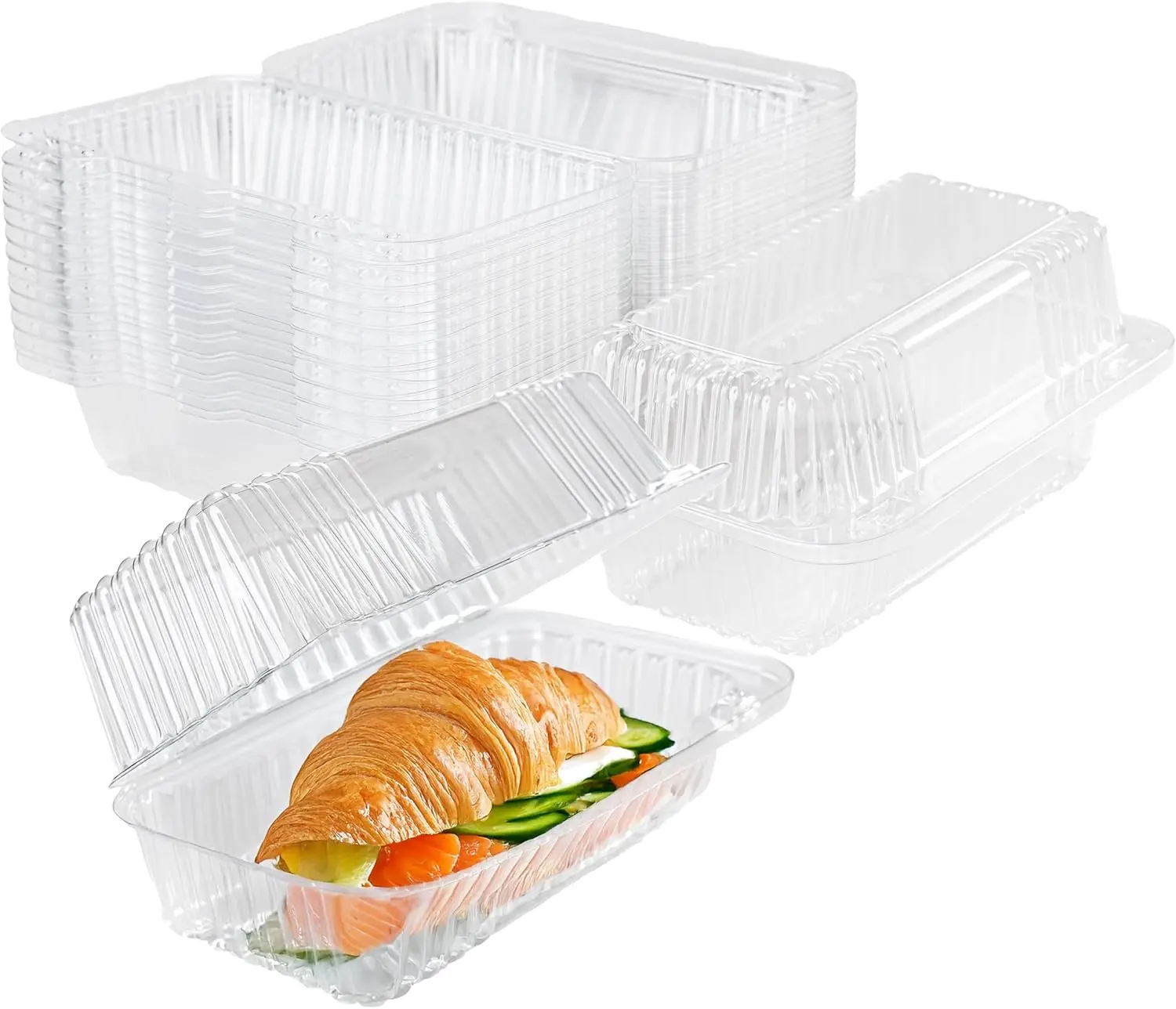 50 Count Clear Plastic Containers with Lids for Food, Thickened Disposable Sandwich Containers Clamshell Boxes for Cake Slice, Dessert, Hamburger, Salad, Pastry, Fruits, Takeout Tray
