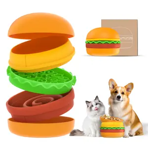 5-in-1 Anti-Choke Burger Bowl Elevated Slow Feeder Tilted Lick Mat Non-Slip Dog Cat Must-Have Combo Set for Small to Medium Pets