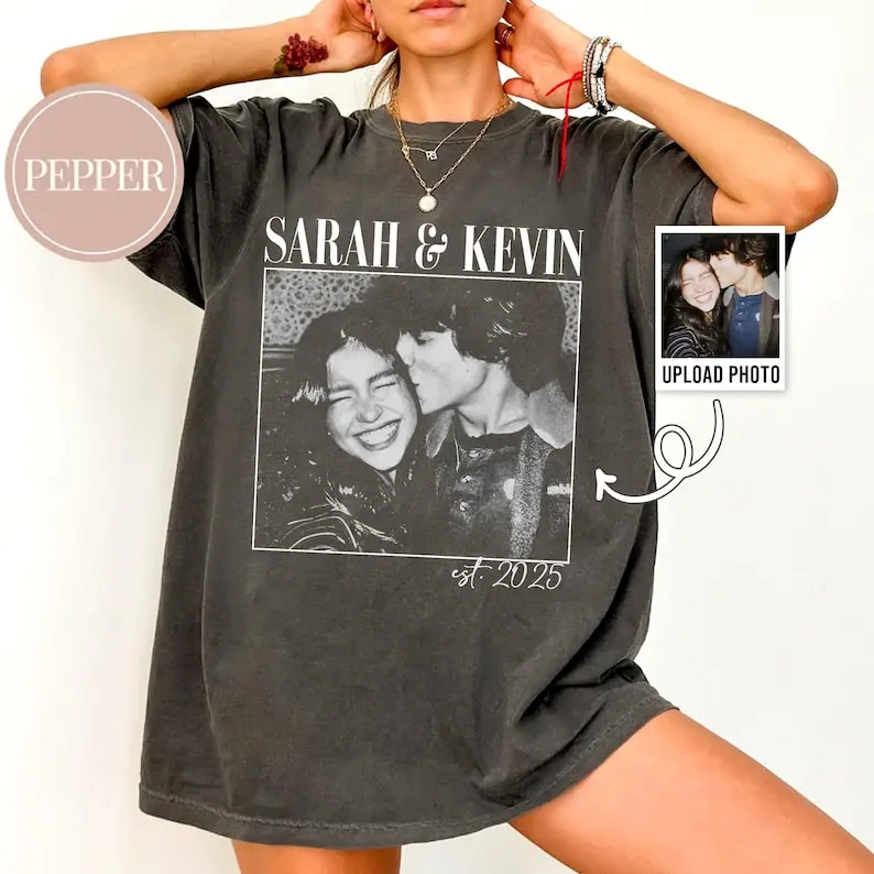 Personalized Couple Shirt, Custom Photo Engagement Comfort Shirt, Vintage Couple Picture Shirt, Wedding Anniversary Gift, Couple Gift