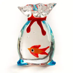 Mini Handmade Glass Fish Figurine, Fish Sculpture, Poetic Water Bag Style, Artistic Miniature Collectible for Desktop Decor, Christmas Unique Gift, Ornaments, Decoration, Decorative Piece