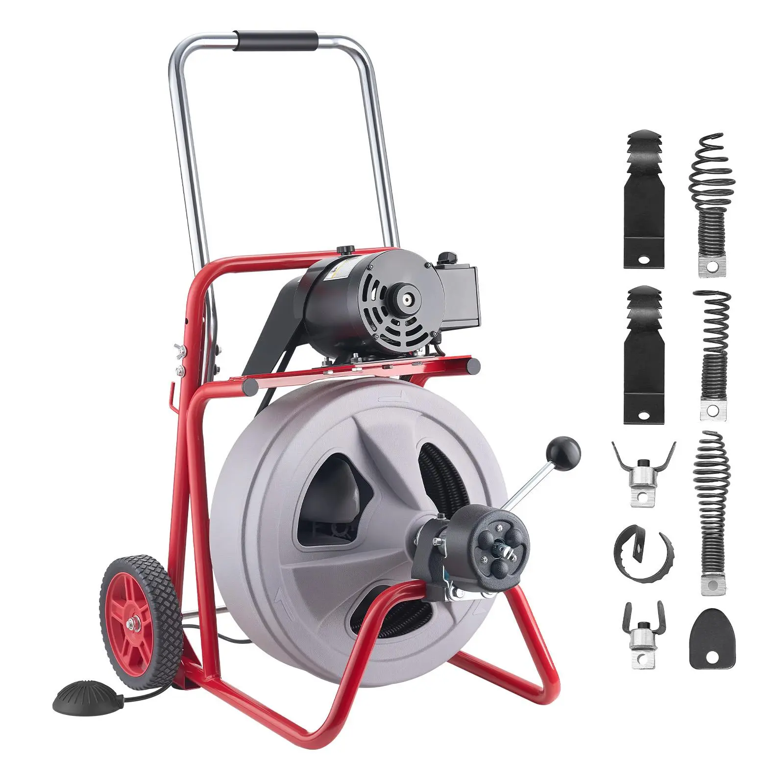【DealsForYouDays】VEVOR Drain Cleaner Machine 100 FT x 1/2 Inch, Auto Feed Sewer Snake Drain Auger on Wheels, Portable Drain Cleaning Machine with 8 Cutters & Air-Activated Foot Switch for 2" to 6" Pipes
