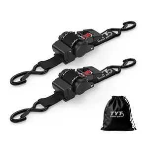 TYT 2" x 10ft Retractable Ratchet Tie Down Straps,3240lb Break Strength,Heavy Duty Trailer & Truck Cargo Straps,Self-Retracting,Black(2-Pack)