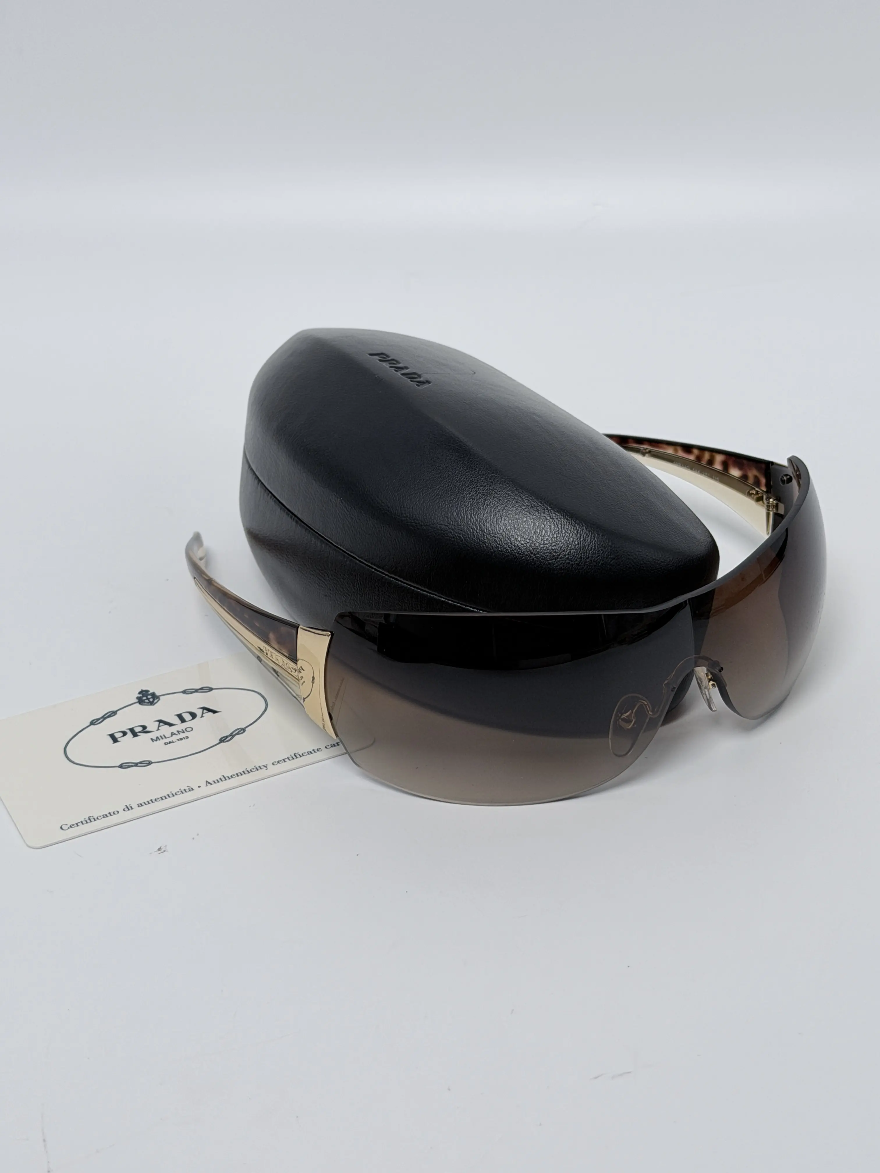 Pre-owned Prada SPR 54G Rimless Shield Wrap Sunglasses PR001S