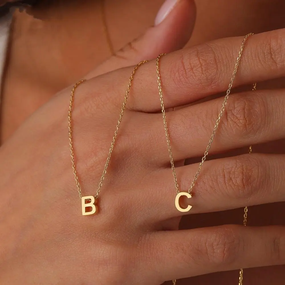 GGIRL Elegant Minimalist Stainless Steel Mirror Polished Golden Letters 1.8mm Small Hole Beads with 26 English Letters Pendant Necklac For Women And Girl,Dainty Birthday/Valentine's Day Gift