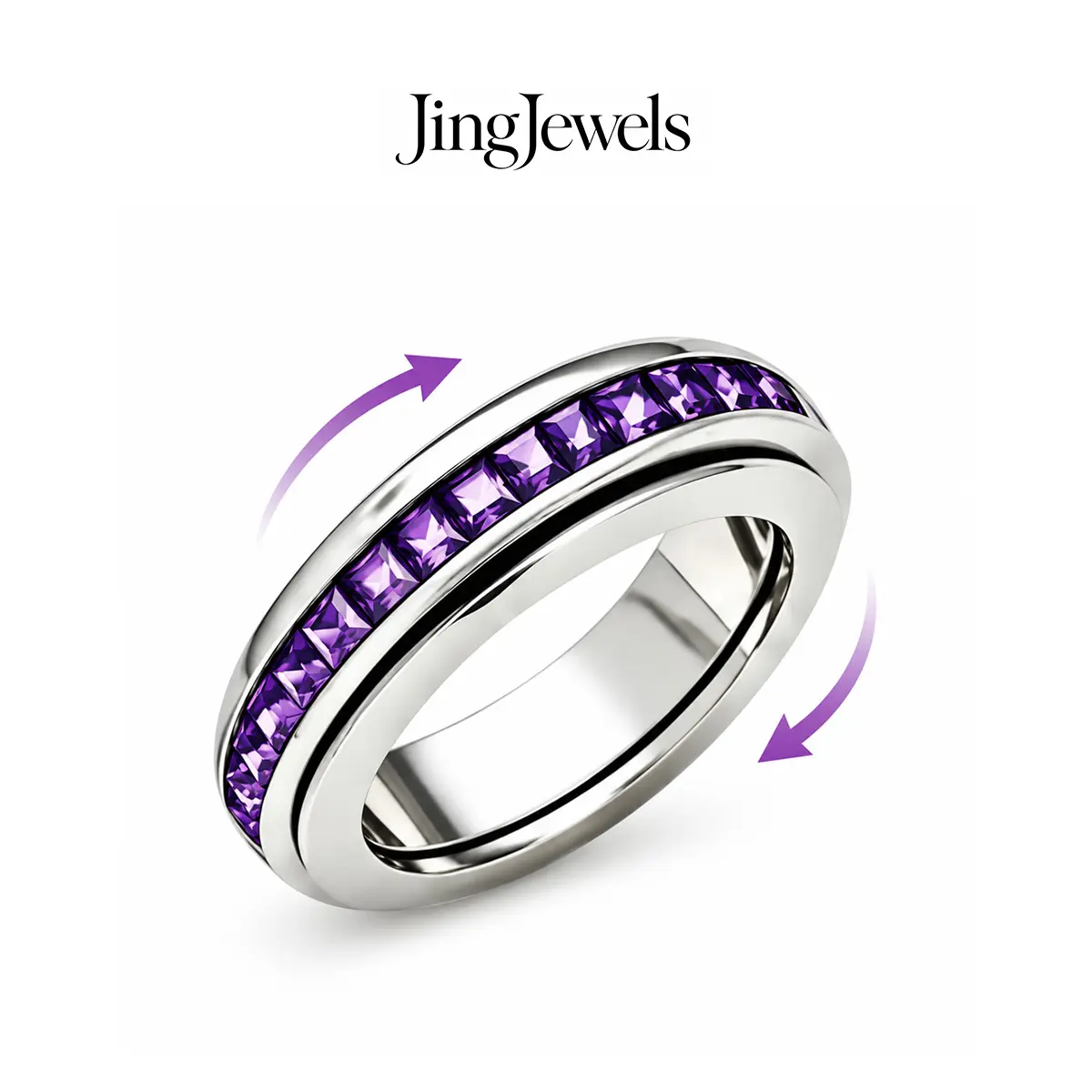 Spinner Ring for Women, Rotating Fidget Ring for Stress Relief, Dainty Rhinestone Band Ring with Smooth Spinning Design, Anxiety Relief Jewelry, Everyday Fashion Accessory, 12 Color Options, Christmas Birthday Gift for Her