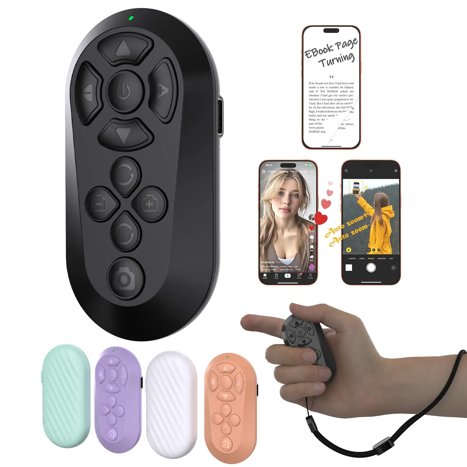 Wireless Remote for TikTok Scrolling, 2026 Upgraded Page Turning, Volume Control & Camera Shutter | Hands-Free Phone Controller for iPhone & Android