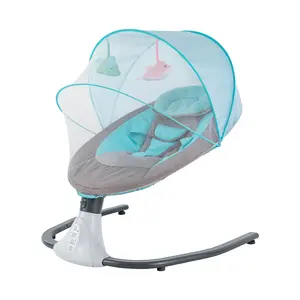2025 Popular Swing Chair, 12-inch with Built-in Bluetooth Music & USB Port, Removable Blue Mosquito Net, Remote-Controlled 4-Speed Automatic Swinging Angles, U-Shaped Non-Slip Base, Machine-Washable Seat