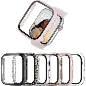 6-Pack Hard PC Case with Tempered Glass Screen Protector for Apple Watch Series 9, 8, 7 45mm