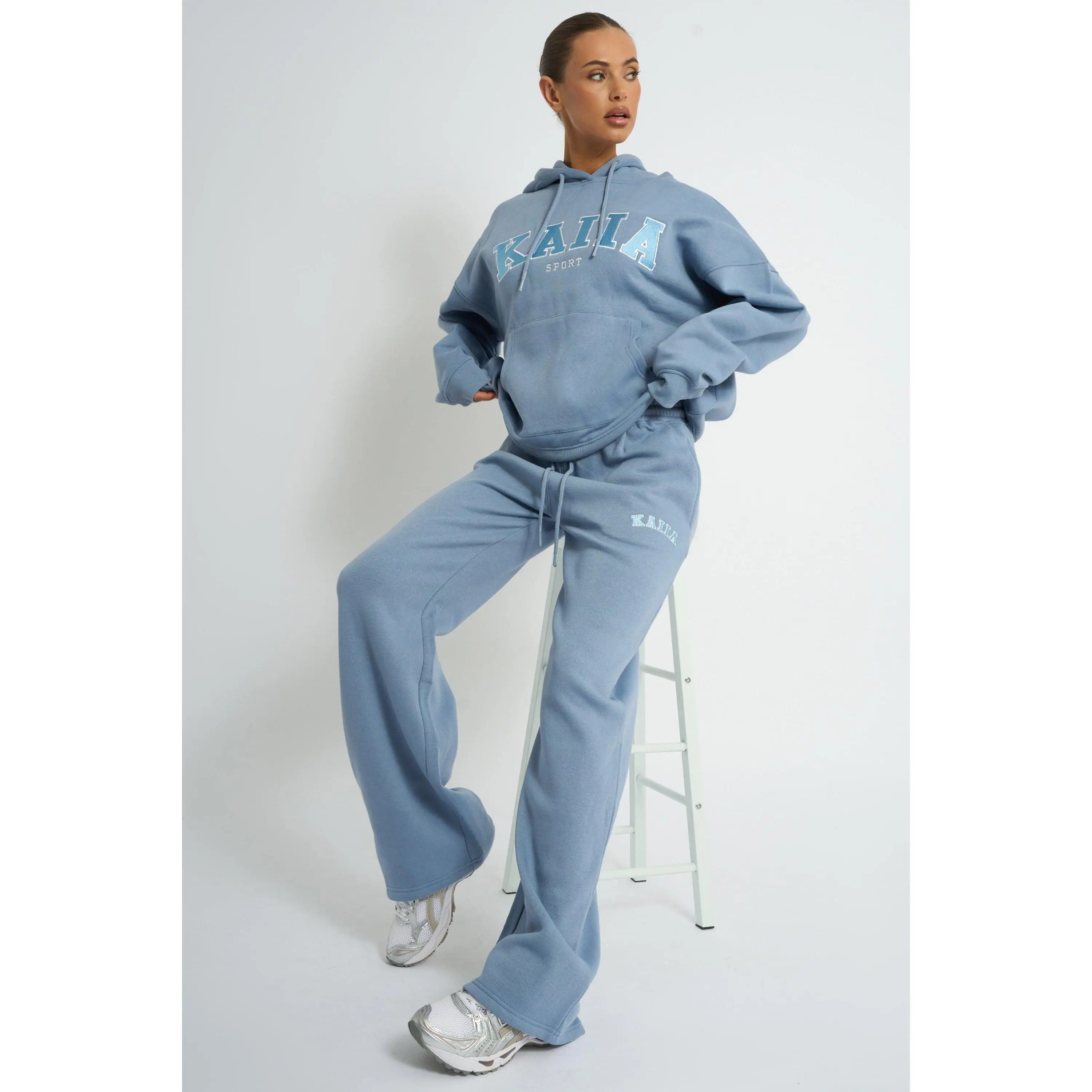 Kaiia Logo Wide Leg Joggers Vintage Blue