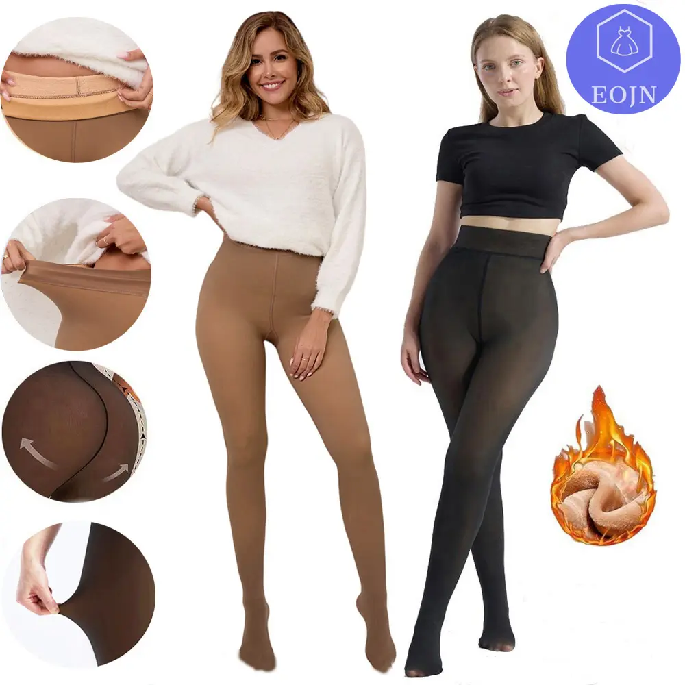 EOJN Tights for Womens Fleece lined Faux Sheer Leggings, Winter Warm Ladies  Faux Fur Leggings High Stretch Thick translucent Stretchy stockings For Women Minimalist Warm-lined Basic Tights,Autum Everyday Fashion Bottoms,2 Pcs
