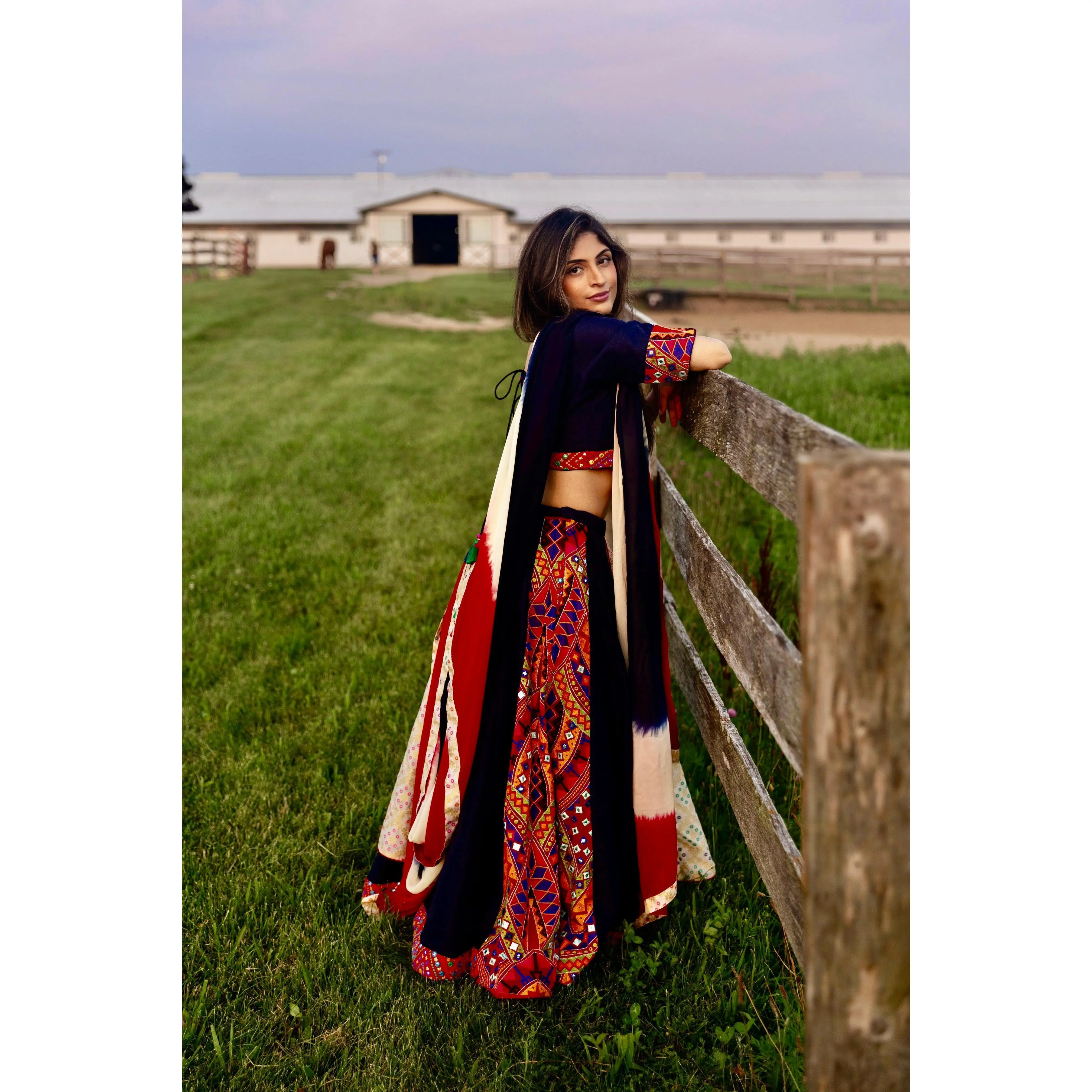 Navy Lehenga Choli with layered flap