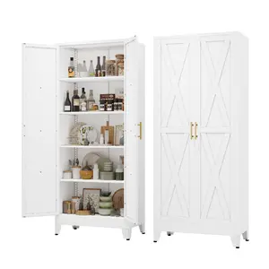 71" H Metal Kitchen Pantry Storage Cabinet with Doors and Adjustable Shelves for Kitchen, Living Room, Dinning Room
