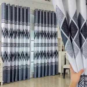 Modern Nordic Geometric Blackout Home Decoration Curtain, Textured Insulated Window Drapes with Rings, Suitable for Living Room Bedroom Kitchen Balcony
