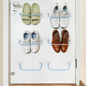 6 Pack Wall Mounted Shoe Rack with Sticky Hanging Strips, Wall Shoe Rack for RV Camper, Small Space Shoes Holder Door Shoes Organizer Shelf No Drilling