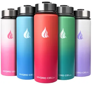 Hydro Cell 24oz Wide Mouth Stainless Steel Water Bottle with Straw Sports Cap