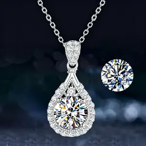 Sparkling Pear Shaped Moissanite Necklace| Platinum Plated| Hello Setting| Luxury Gift for Her TikTok Viral Jewelry Water Drop Pendant