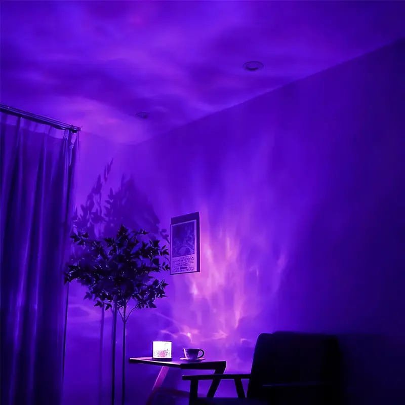 VH Rechargeable Shower Lamp, no wiring required, 16-color variable ocean wave projector lamp, remote-controlled dimmable waterproof shower lamp, rotating flame water ripple lamp, suitable for shower, bathroom and bedroom decoration. Meditation relaxation.