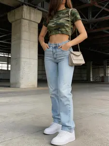 Women's Casual Straight Leg Jeans, Plain Fitted Denim Jeans for Daily Wear, All Season Fashionable Pants, Womenswear Bottom