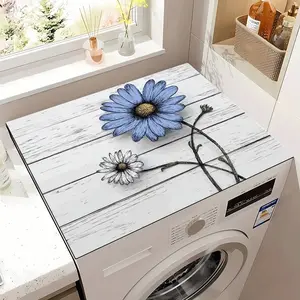 1pc Washing Machine Cover Sun Protection Pad, Home Roller Hood Protective Case, Farmhouse Style Blue Daisy Decorative Cloth