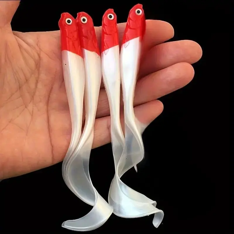 4PCS Soft Plastic Paddle Tail Fishing Lures, 4.13in Red Head Swimbait Lures, Flexible Curly Tail Baits for Bass Pike Walleye Freshwater and Seawater Fishing