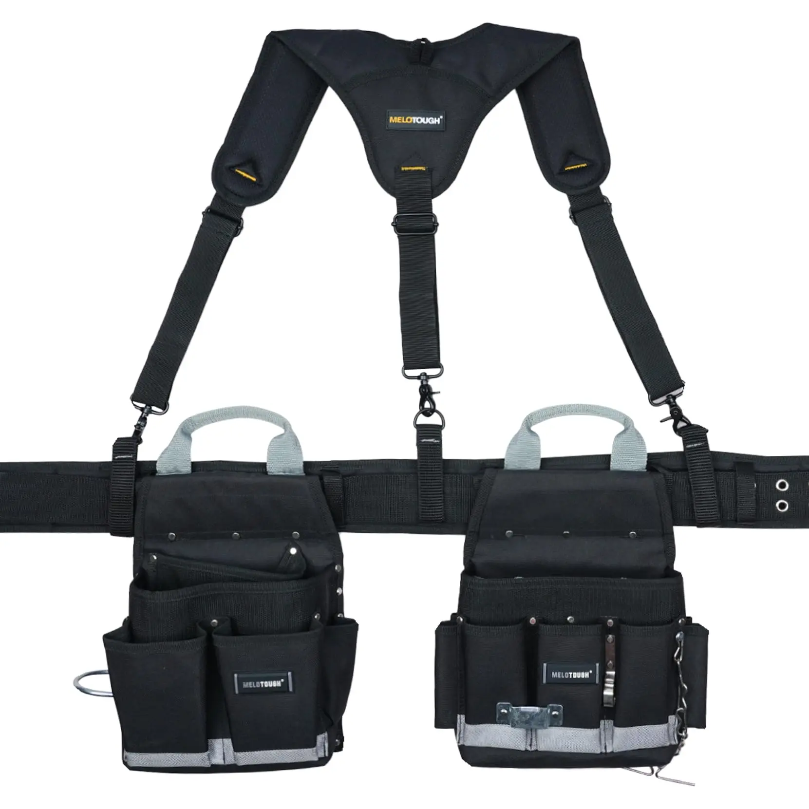 MELOTOUGH Electrician Tool Belt with Suspenders Tool Bag Suspenders Tool Belt Combo Construction Tool Pouch Heavy Duty Suspension Rig for Electrician, Roofing Heavy Duty tool  belts tool pouch Heavy Duty Heavy Duty  Leather occidental  leather