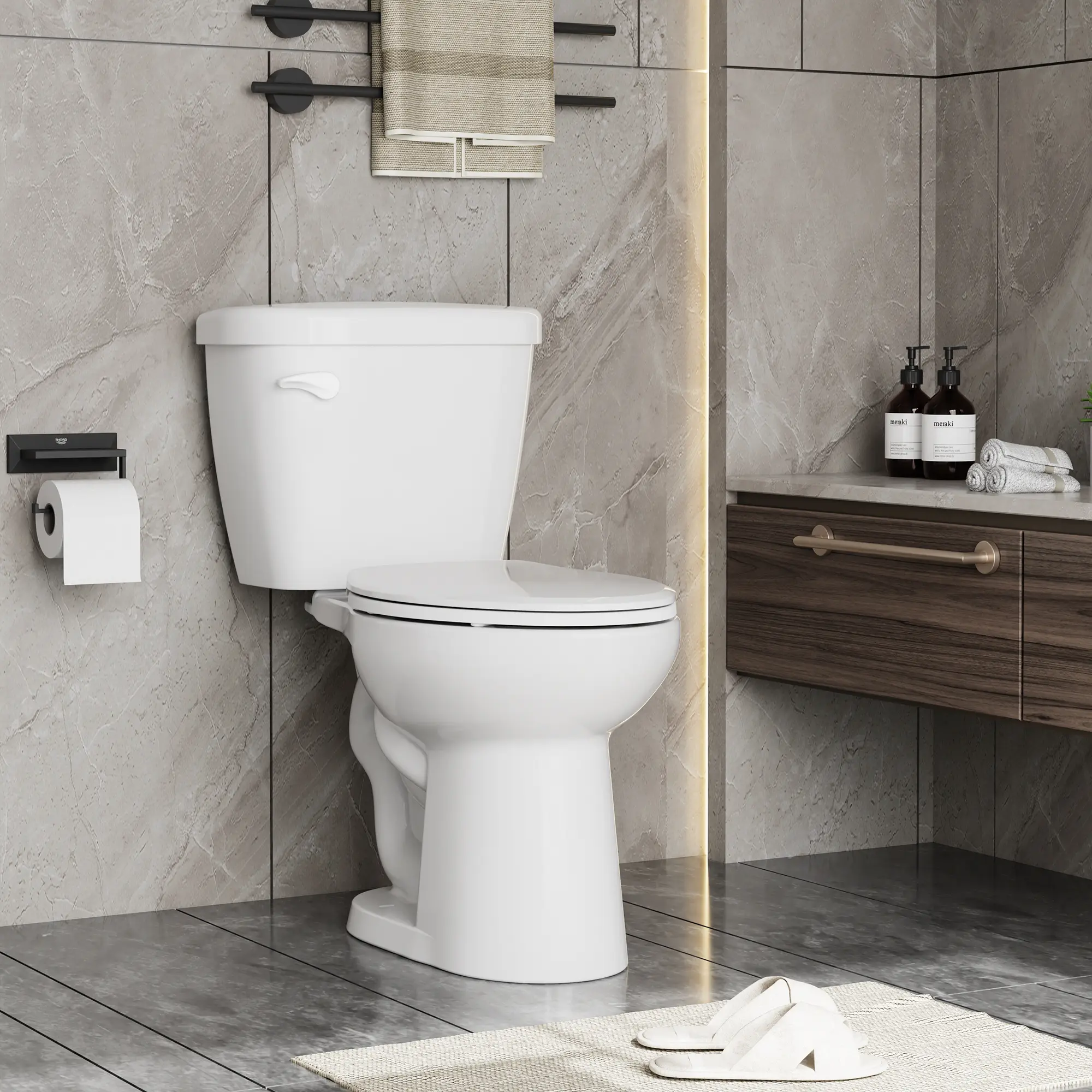 Elongated Commercial Toilet – Two-Piece, 1.28 GPF High-Efficiency Power Flush, ADA Comfort Height, Soft-Close Seat, Durable Ceramic Bowl, Global 12" Rough-In