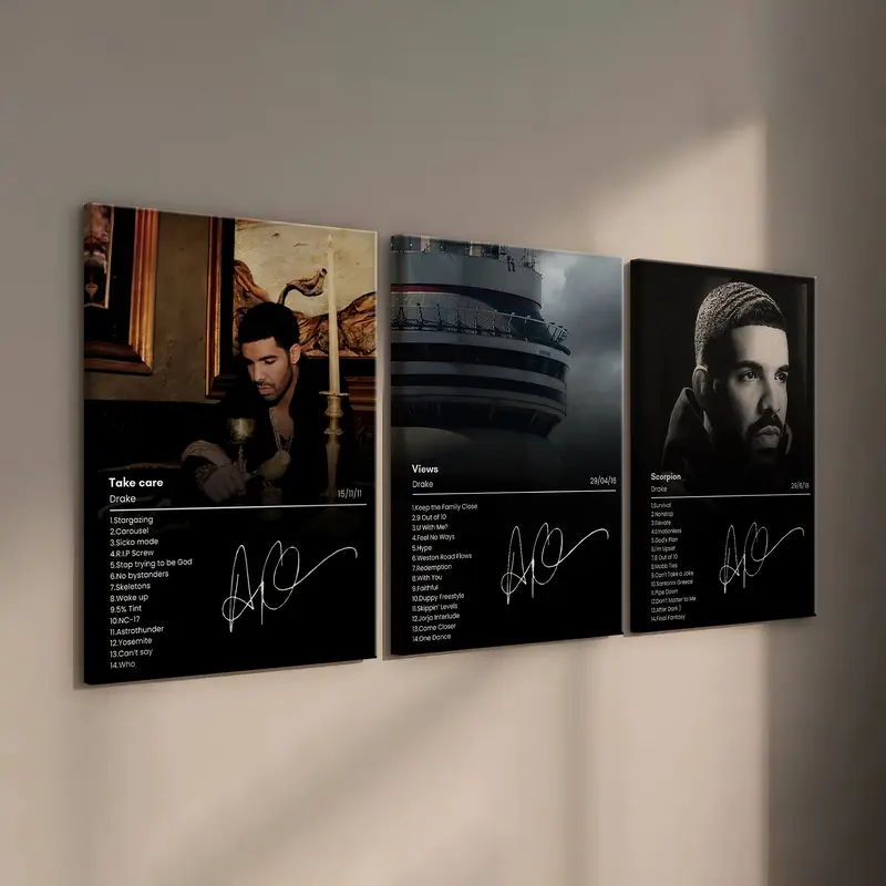 Drake 3-Piece Album Cover Poster Set – Vintage Prints, Minimalist Wall Art  Waterproof HD Canvas Decor for Men's Room