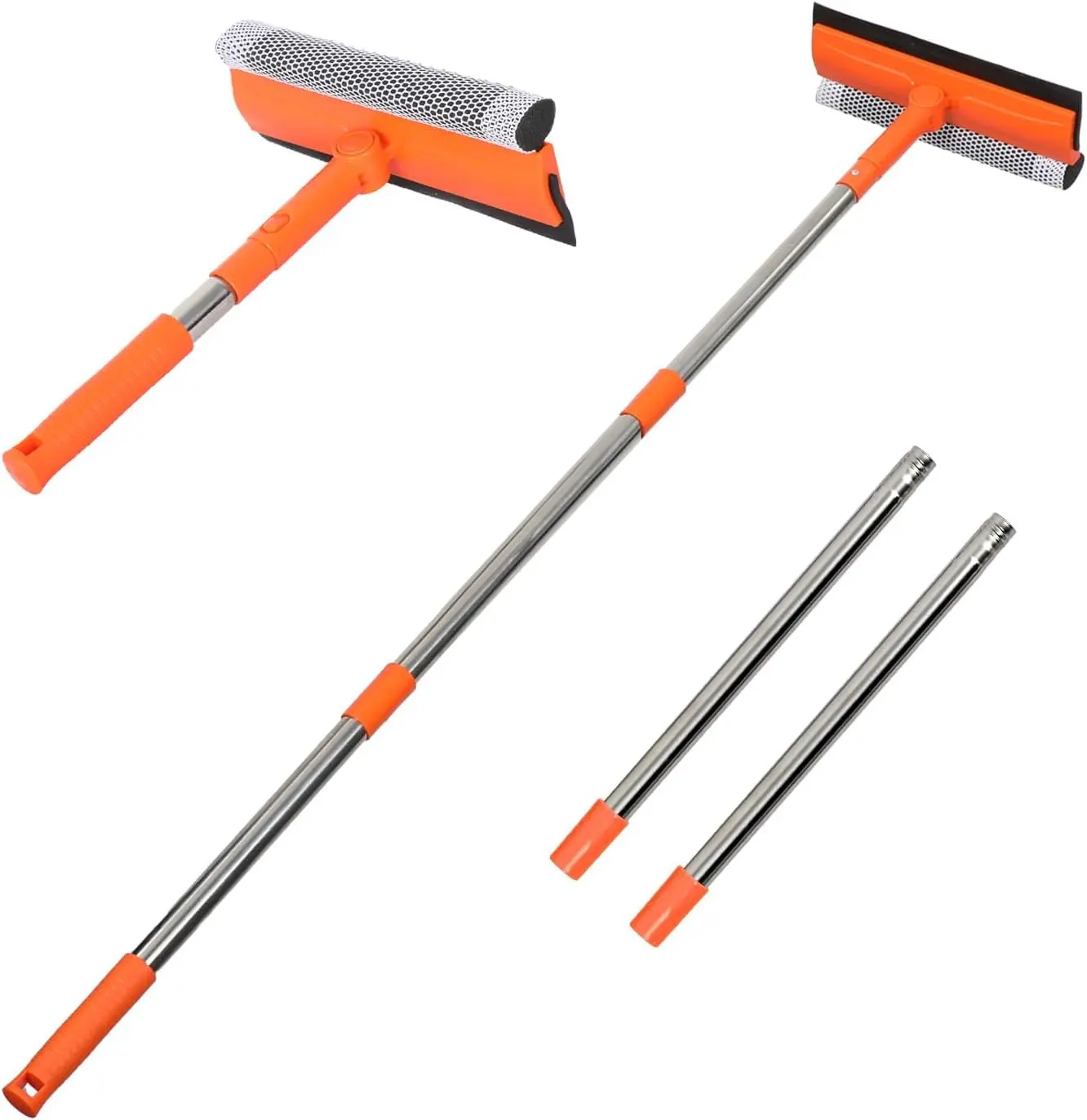 Professional Window Squeegee Cleaner – 2 in 1 Glass & Shower Cleaning Tool with Long Stainless Steel Handle and Sponge