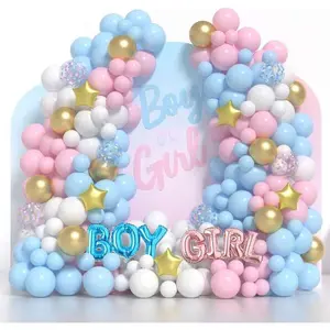 Pink and Blue White Gold 128 Pcs Balloon Arch Kit, Balloon Garland with Pink White Blue White Gold Balloons for Neutral Baby Shower Gender Reveal Bridal Valentines Day Wedding Birthday Party Decorations