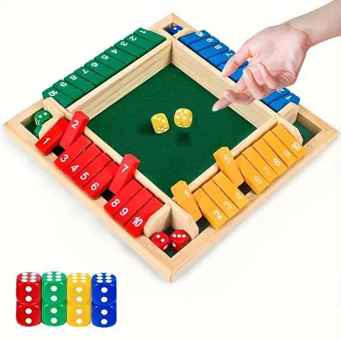 Wooden Shut The Box Set - Quiet Felt Top Toddler Learning Activities Boredom Buster, 2-4 Players Group Games, 4+ Years Math Skill Play Travel-Light Family Board Game, Holiday Gift Idea