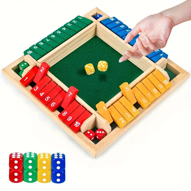 Wooden Shut The Box Set - Quiet Felt Top Toddler Learning Activities Boredom Buster, 2-4 Players Group Games, 4+ Years Math Skill Play Travel-Light Family Board Game, Holiday Gift Idea