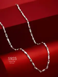 S925 Sterling Silver Simple Style Minimalist Chain Necklace, Fashionable Chain Necklace for Party, Daily Decor, Trendy All-match Jewelry As Birthday Gift for Women & Girls