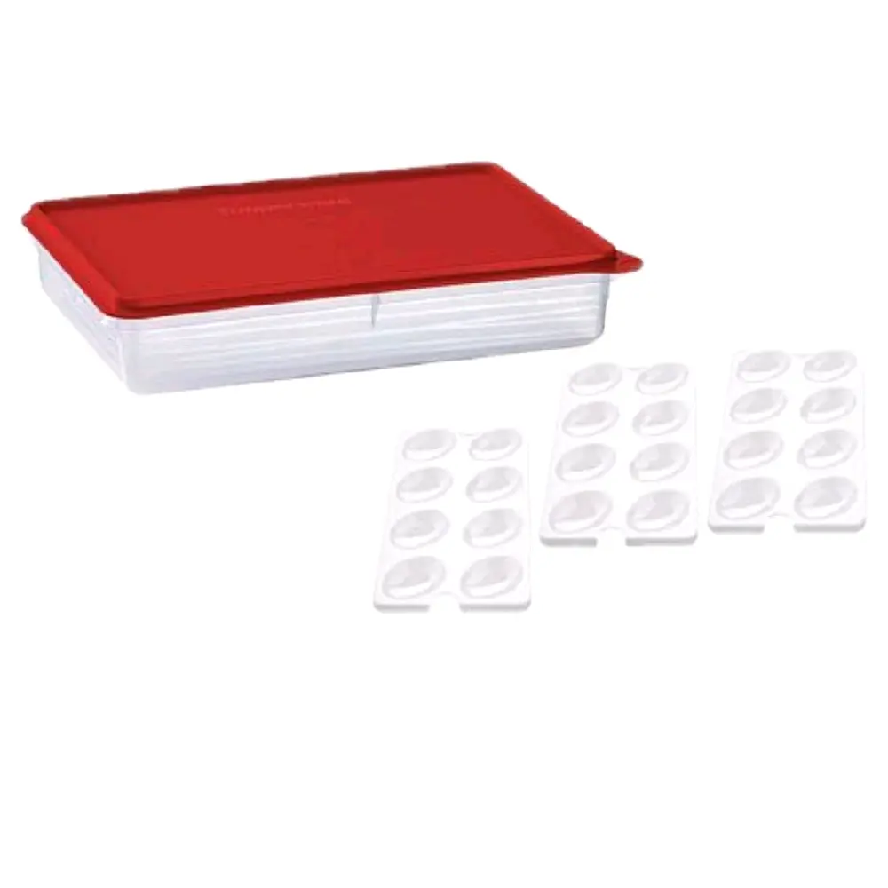 Tupperware Snack-Stor Large Red Storage Container with 3 Egg Tray Inserts