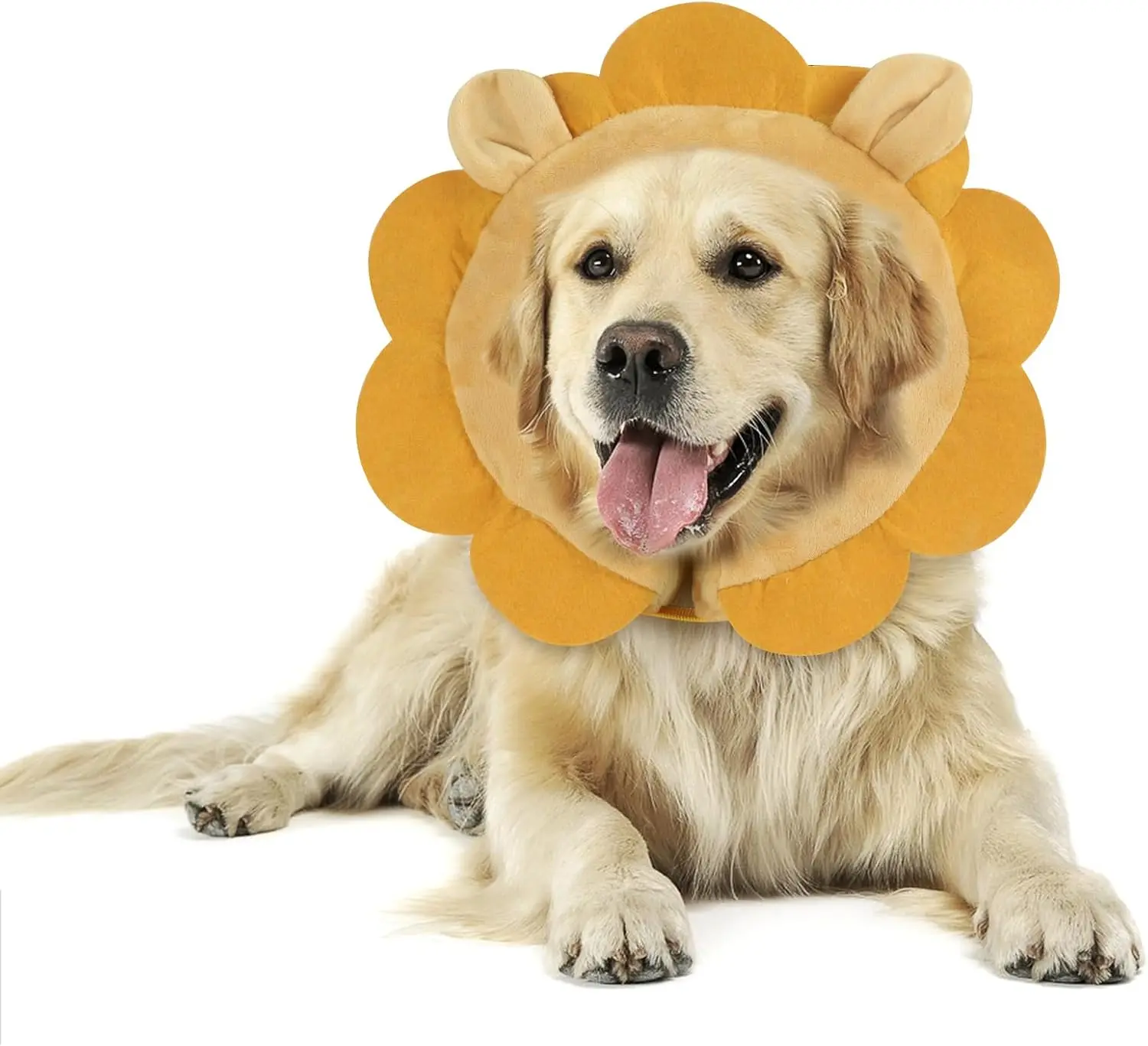 Inflatable Post-Surgery Dog & Cat Recovery Collar, Donut Shape Soft Fabric Protective Collar, Adjustable EU - Brown Lion, Large (Neck:14''-17''), Medium (Neck:8''-10''), After Surgery, Prevents Bite