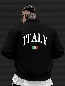 Italian street style! ITALY lettered baseball jacket is a must-have for fashionistas. American retro style + Italian genes! Men's fleece baseball jacket