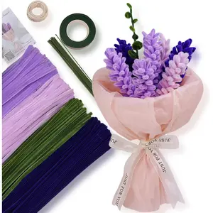 Thick Lavender Pipe Cleaners Craft Set - 400 count Chenille Stems for Full & Delicate DIY Lavender Bouquets, Include Stems & Accessories, Ideal for Art Crafts,  Decor &  Making