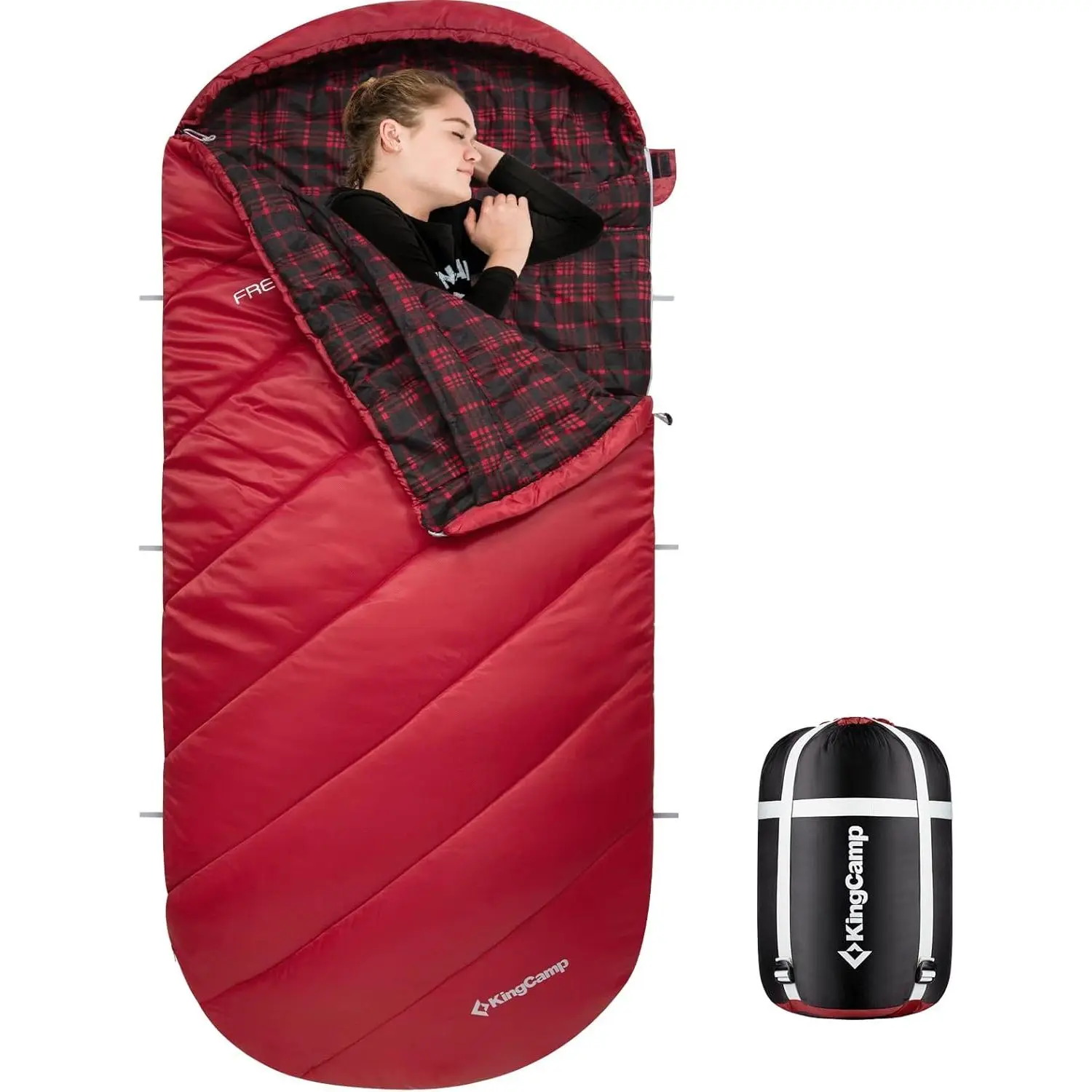 KingCamp Flannel Lined Adult Sleeping Bag - XL Extra Wide for Big & Tall Fit, Waterproof Windproof for Cold Weather Camping & Hiking/Light Outdoor, Lightweight with Compact Storage Bag, Foldable