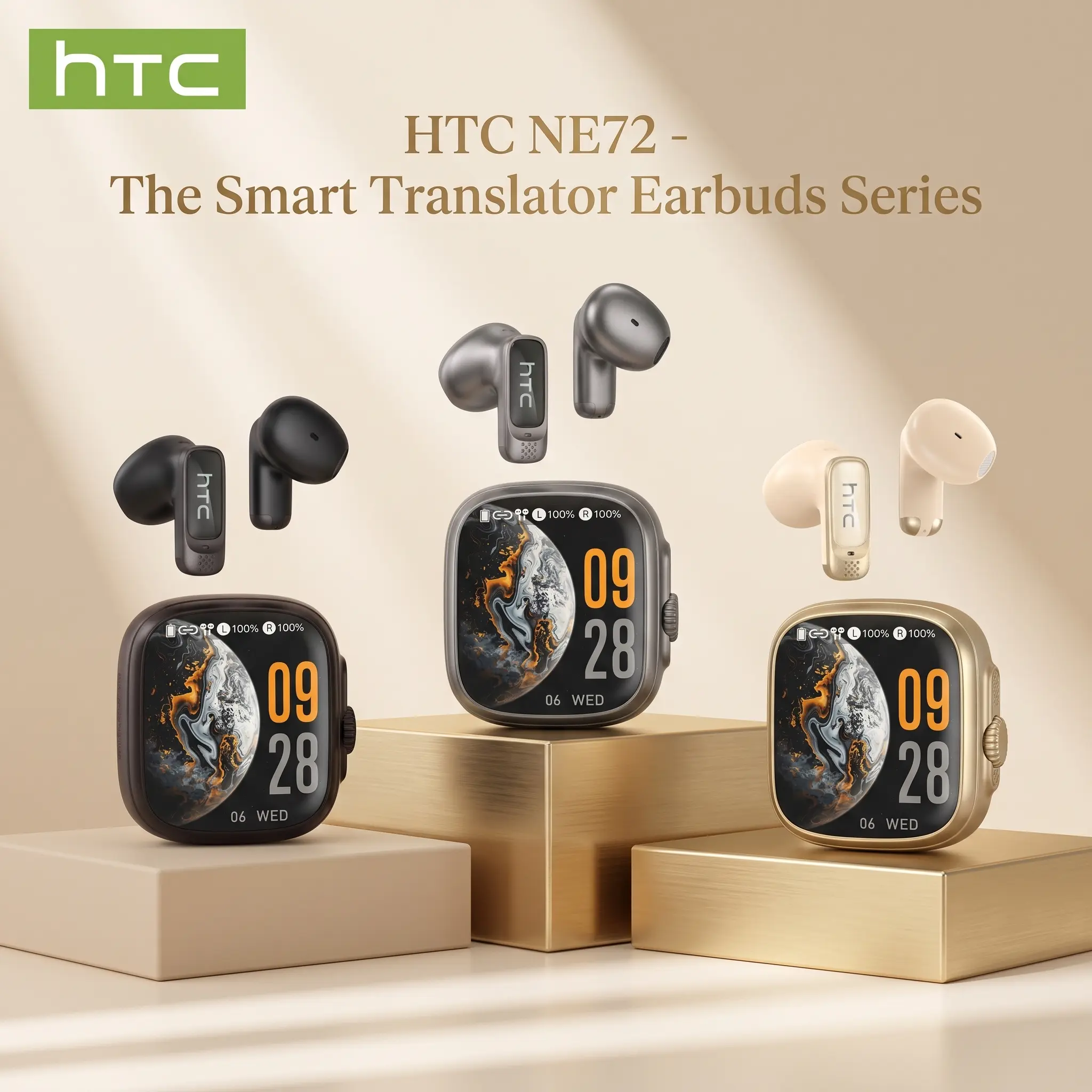 HTC NE72 Wireless Smart Screen Earbuds, TikTok-Compatible, Smart Screen Translation, Dual Touch Music Control, Translation Bluetooth Earphones
