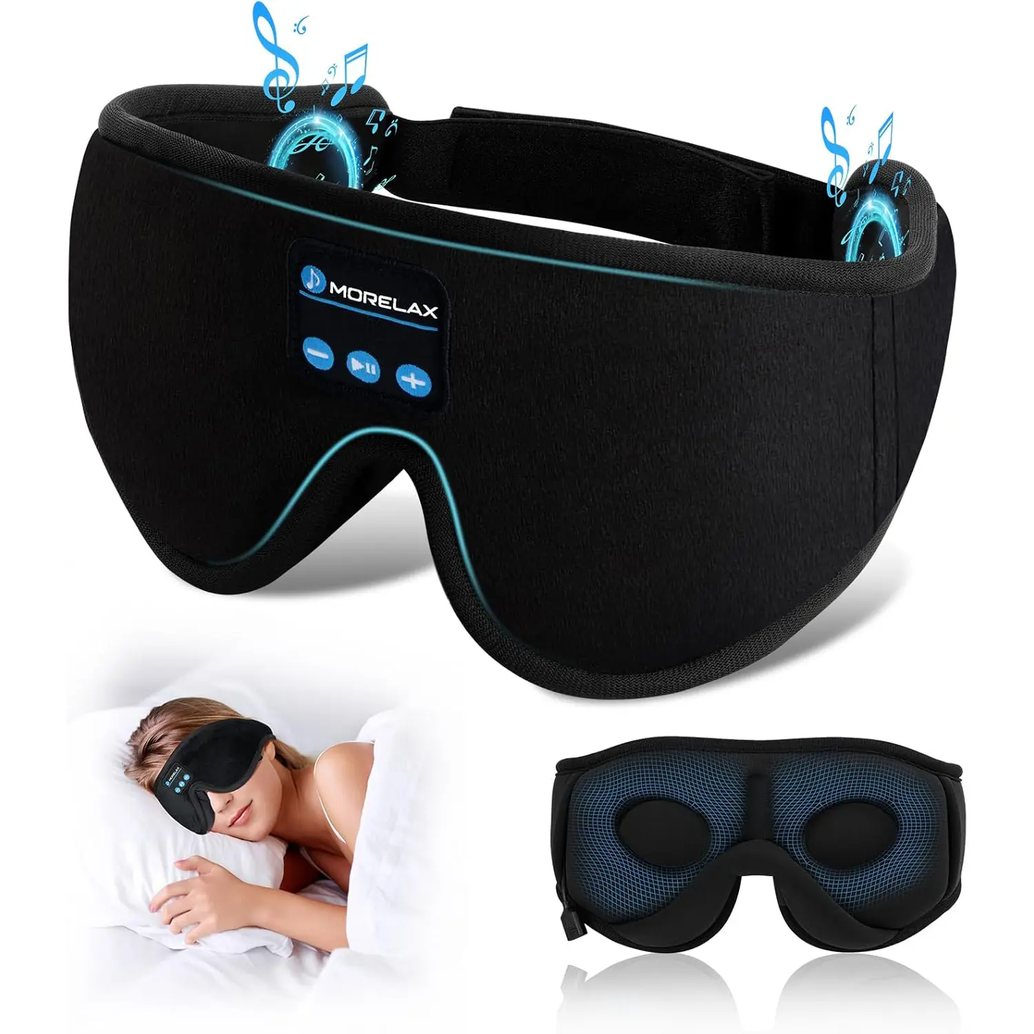 Bluetooth Sleep Mask Headphones for Insomnia, 100% Blackout Wireless 3D Eye Mask with Headphones, 12H Playtime, HD Stereo, Adjustable for Side Sleepers, Travel, Yoga, Ideal Gifts Women/Men