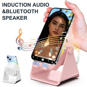 【HOLIDAY HAUL】Lentorgi 5-in-1 Wireless Induction Bluetooth Audio Speaker, Phone Stand Ambient Light, Surround Sound 360° Rotation Rechargeable Hands-Free Calls For Bedroom, Office, Kitchen, Camping, Yoga, Cooking Gifts for Men, Women, Elderly