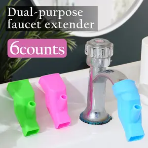 6 Counts Silicone Faucet Extenders, Water Tap Extenders for Kitchen Sink, Flexible Faucet Connector Without Water Waste and Splashing, Easy Install Random Color