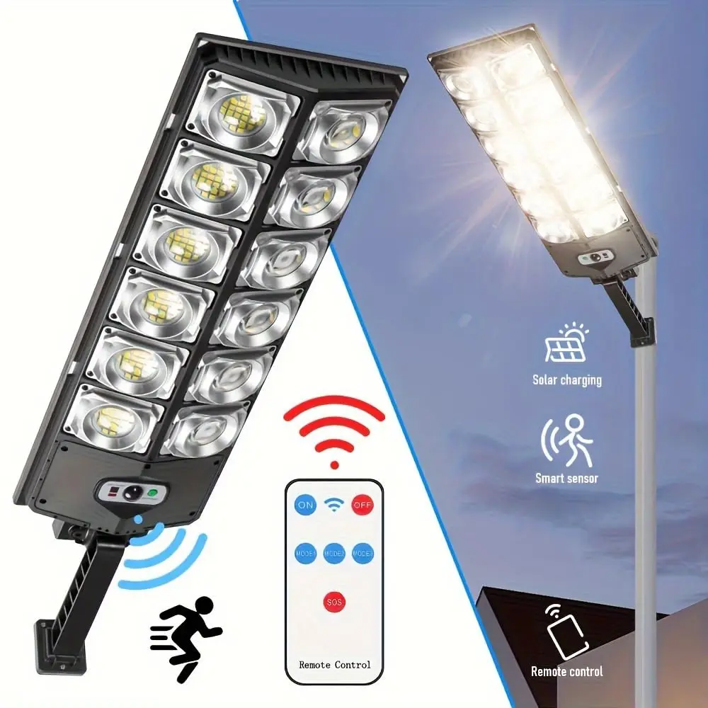 Smart Solar LED Street Light - 8000 Lumens Solar Outdoor LED Lights, 3-Mode Motion Sensor, IP65 Waterproof, Remote Control for Garden, Home Wall Security Lighting, Solar Outdoor Lights