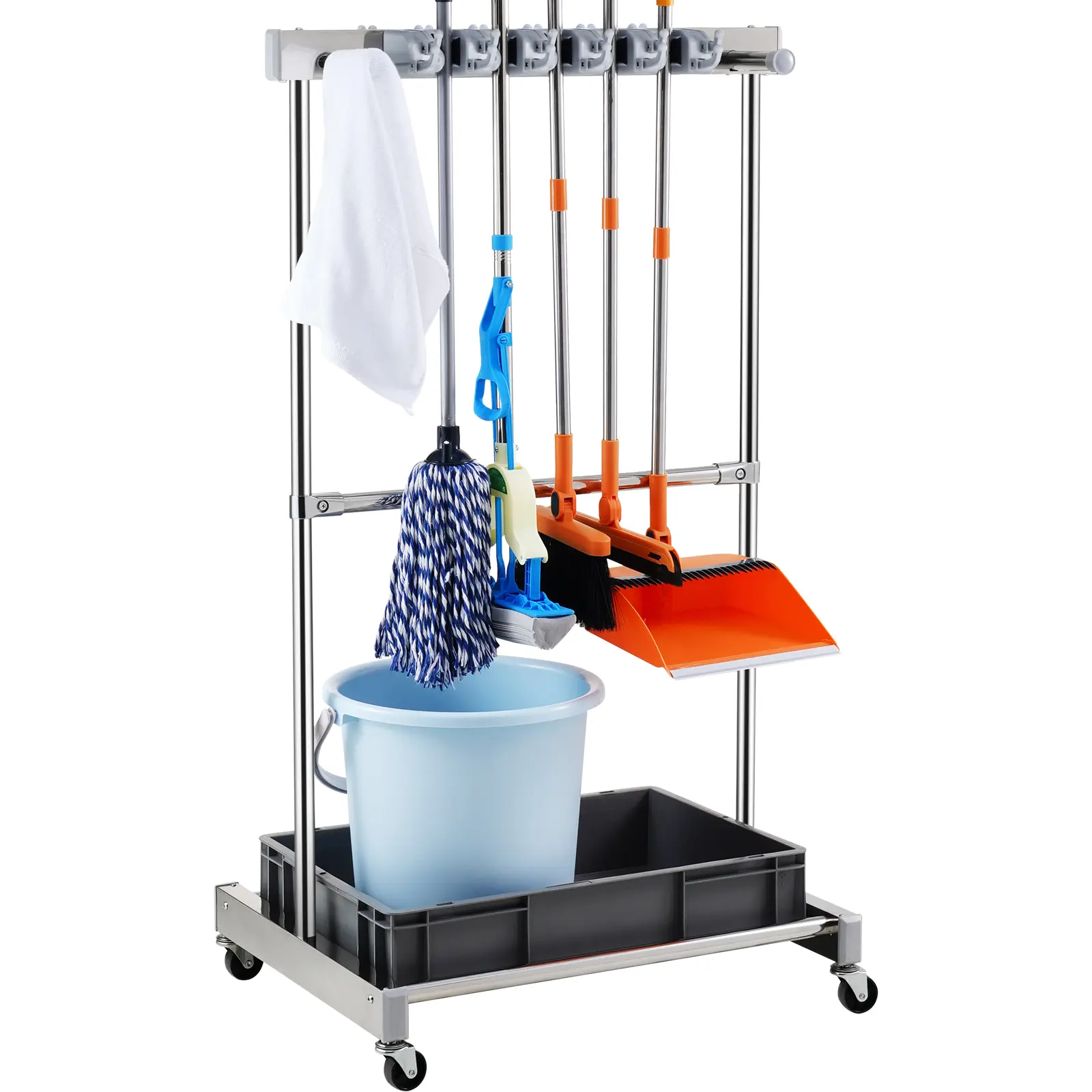 【Summerfinds】VEVOR Garden Tool Organizer,10 Slots with HooksYard Tool Tower Rack with Wheels for Garage Organization and StorageHold Long-Handled Tool/Rake/BroomMetal Tool Stand Holder for ShedOutdoor