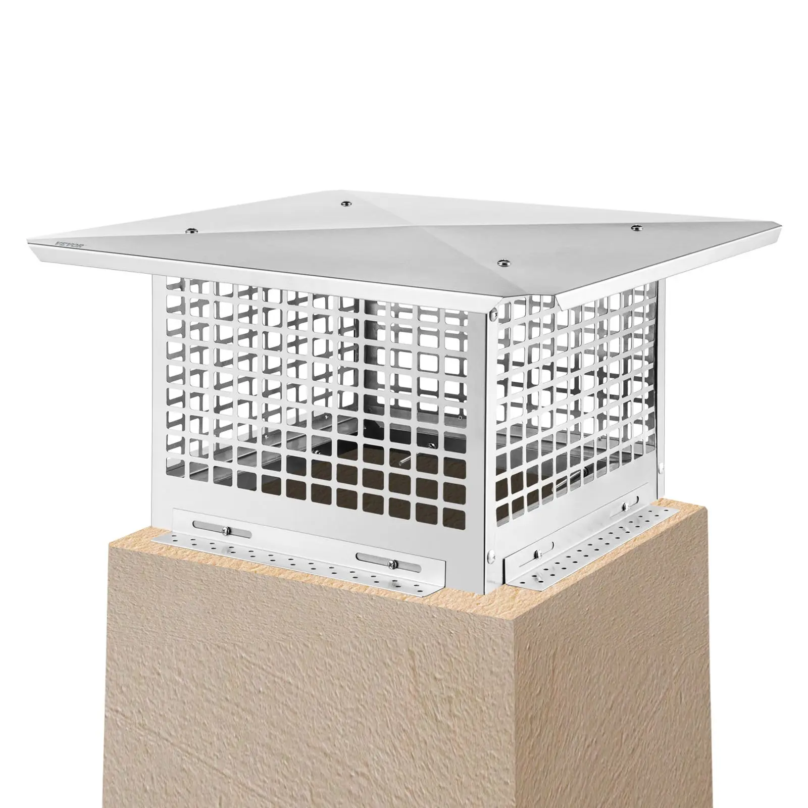 VEVOR Chimney Cap, 13x 13 Flue Caps, 304 Stainless Steel Fireplace Chimney Cover, Adjustable Metal Spark Arrestor with Bolts Screws, Mesh Chimney Flue Cover for Outside Existing Clay Flue Tile