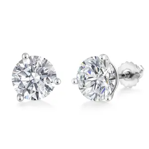 4 Ct Round Cut 14K White Gold IGI Certified Lab Grown Diamond 3 Prong Martini Screw Back Stud Earrings | E-F Color | VS1-VS2 Clarity | Gold Earrings For Women Men