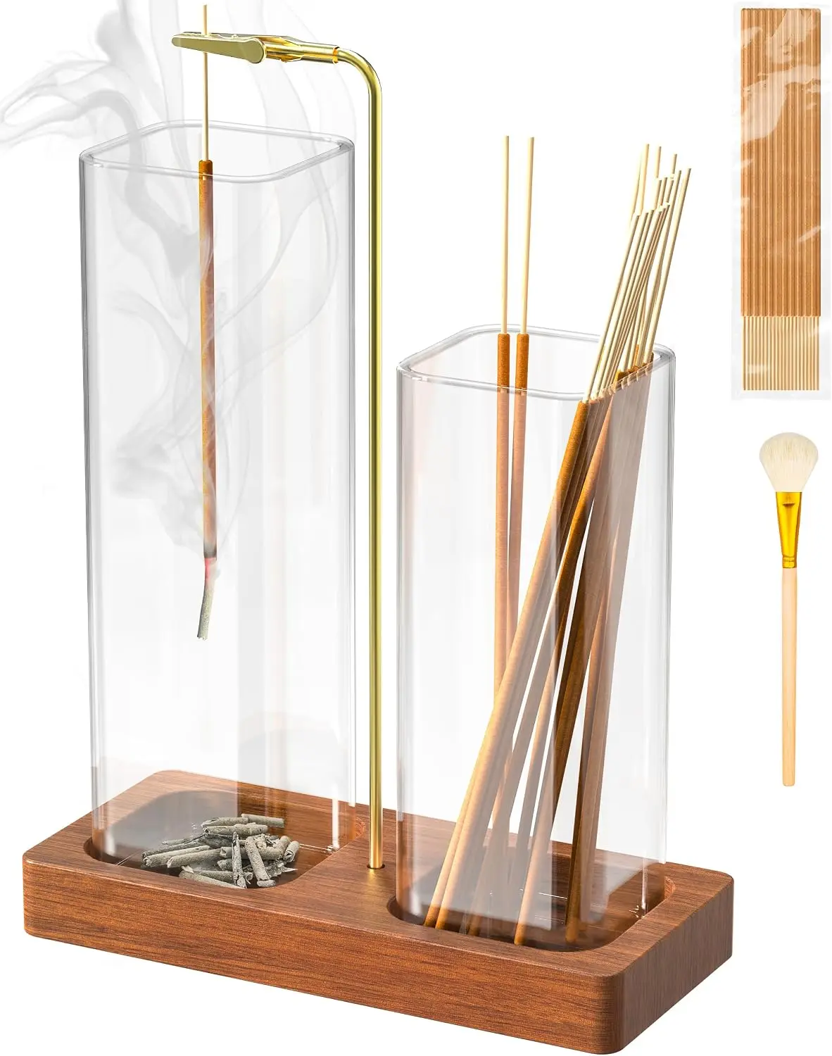 2-in-1 Incense Holder & Candle Holder, Wooden Aromatherapy Incense Burner with Removable Glass Ash Collector, Minimalist Home Decor Ornament for Living Room, Bedroom, Meditation Room and Desk#SummerWins