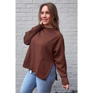 Zenana Scuba Round Neck Pullover with Side Slits