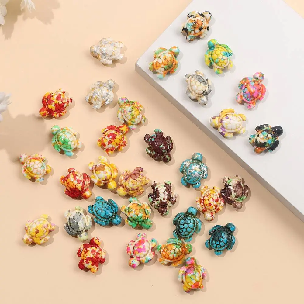 50pcs Mixed Color Stone Turtle Beads for DIY Jewelry Making, Ocean Life ...