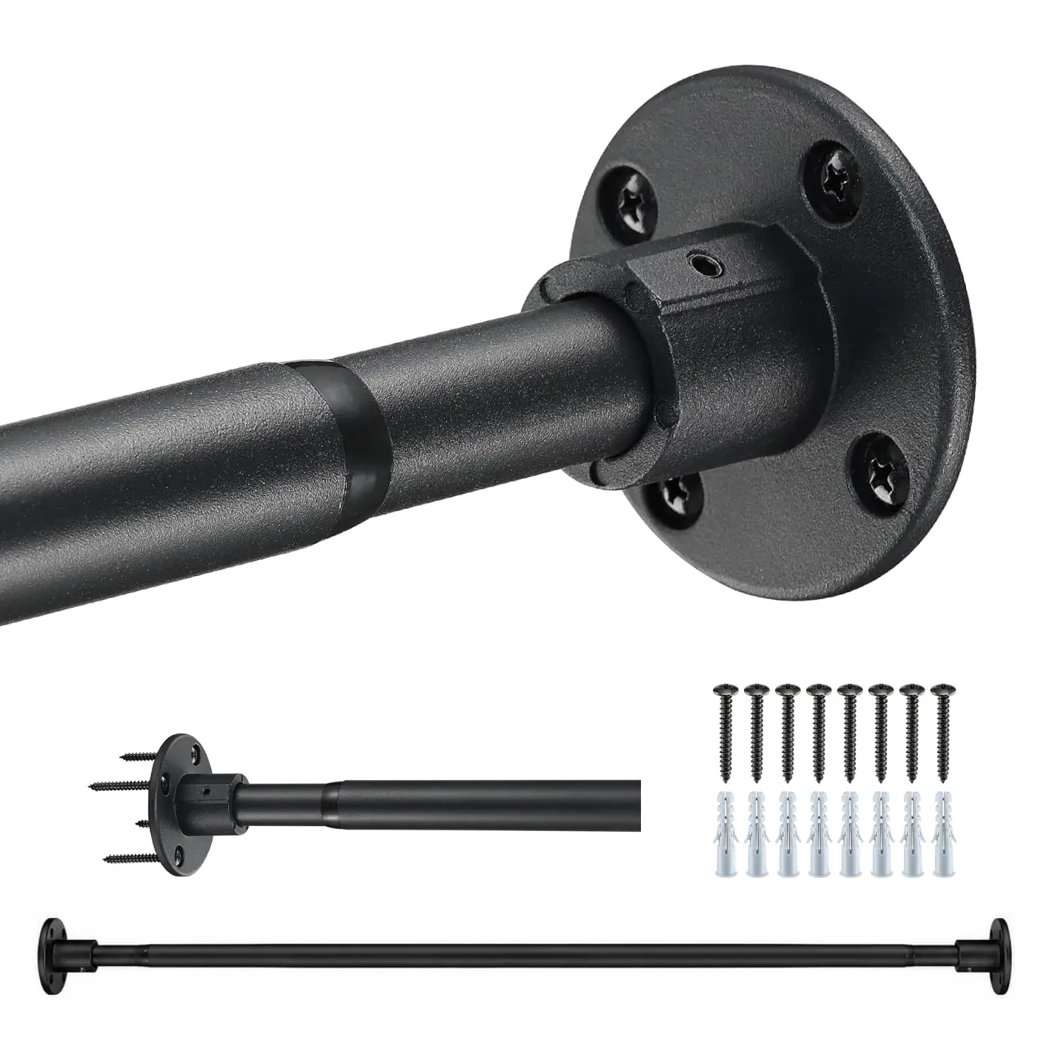 Adjustable Shower Curtain Rod 29-78 Inch, Heavy Duty Wall Mounted Closet Rod for Hanging Clothes, Anti Rust Steel Curtain Rod for Bathroom Closet Window Doorway Laundry Room, Black/White Strong Support, Household, Adjustable Extendable, Installation